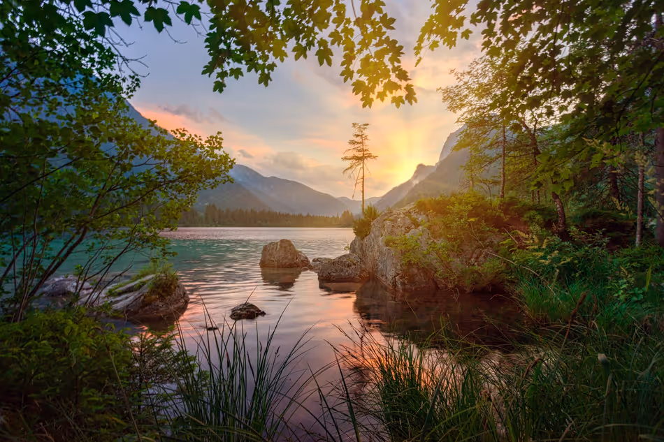 Photo de nature en paysage avec lac et forêt